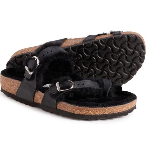 NWT Birkenstock Mayari Shearling Sandals Leather black NEW 40 Made in Germany 9 - Picture 4 of 8